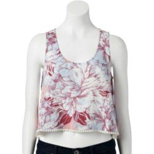 Mudd Open Back Swing Crop Tank - Juniors Size: L, Color Peach Floral